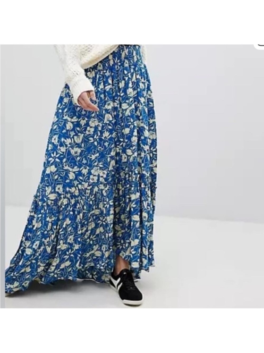 Free People Way Of The Wind Teal Blue Floral Tiered Maxi Skirt XS - Picture 3 of 16